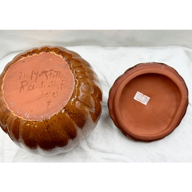 Ned Foltz Early 2000's Redware Thanksgiving Medium Lidded Pumpkin Bowls- Set of 5 For Sale - Image 6 of 12