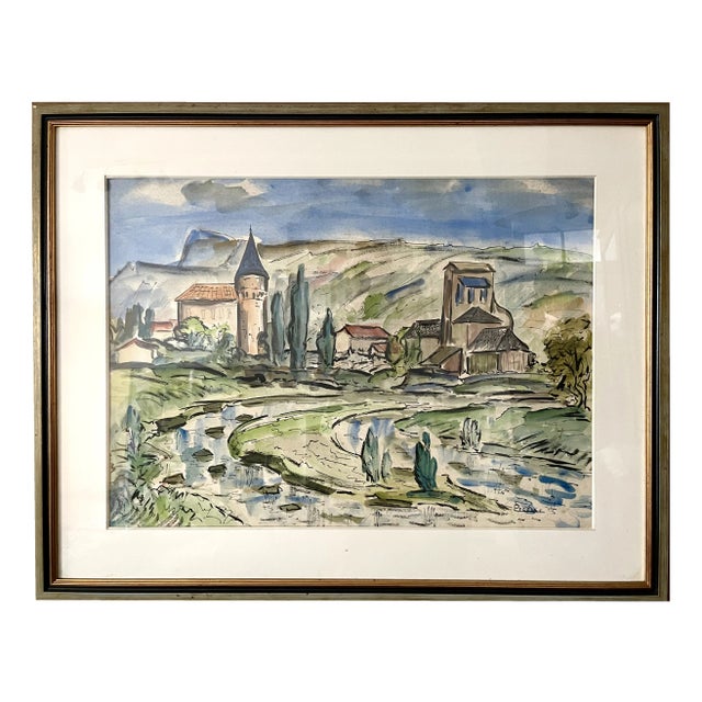 Pressac, Landscape, 1960s, Watercolor on Paper, Framed For Sale