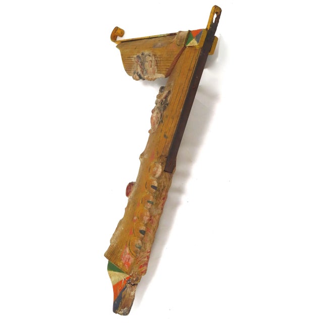 Late 19th Century Antique Carved Hand Painted Wood Italian Sicillian Donkey Cart Fragment Repurposed Plant Hanger For Sale - Image 5 of 13