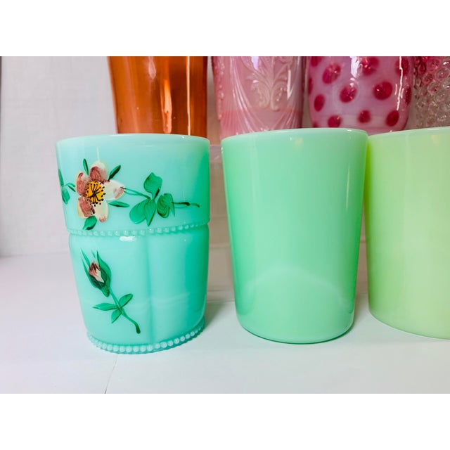 Pink Rare Antique Circa 1930s Art Glass Tumblers Set of 8 For Sale - Image 8 of 11