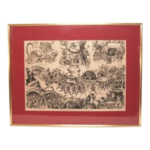 1874 "A Dream of a Christmas Dinner, in Five Parts" Harper's Weekly Engraving Centerfold by Thomas Worth, Framed