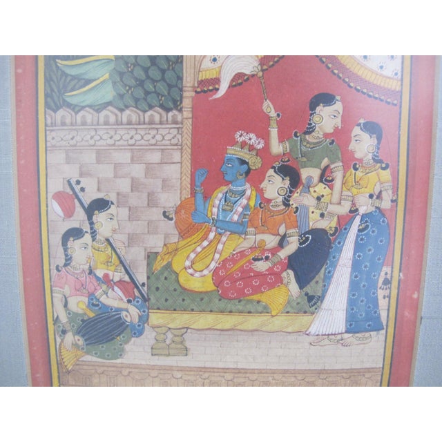 19th Century Indian Hindu Krishna & Radha Manuscript Mughal Art Illustration Print Framed For Sale - Image 5 of 6