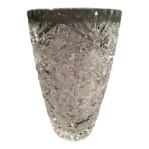 1970s Vintage Bohemia Czech Crystal Queens Lace Vase With Box
