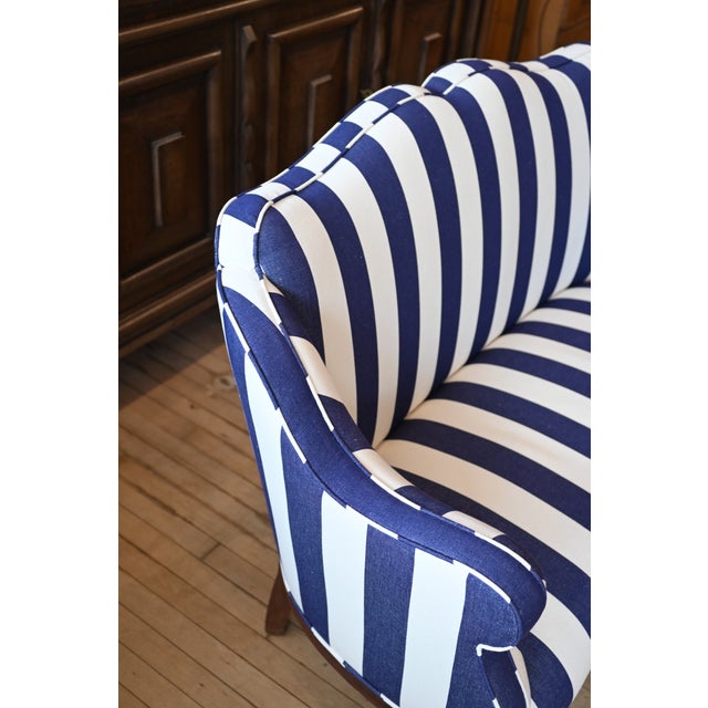 Queen Anne Antique Settee in Italian Busatti Stripe For Sale - Image 3 of 7