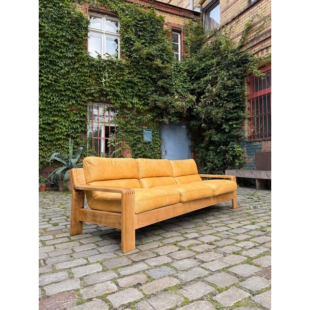 Three-Seater Sofa in Yellow Genuine Leather and Wood by Rolf Benz For Sale - Image 11 of 11