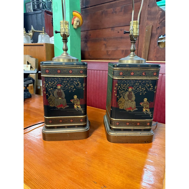 Tea Caddy Lamps a Pair Chinoisierie Vintage For Sale - Image 9 of 10