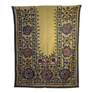 Vintage Yellow and Green Embroidery Large Suzani Panel For Sale