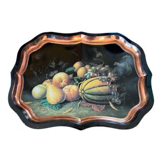 1970s Tole Painted Tray With Fruit Design For Sale