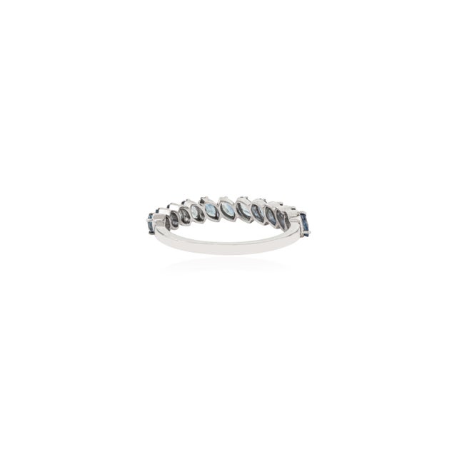 Metal 14k Gold Minimalist 1.21Ct Marquise Blue Sapphire Half Eternity Band Ring Size 7 For Sale - Image 7 of 13