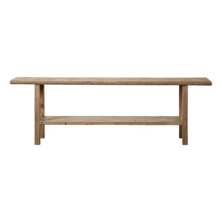 Vintage Extra Large Console Table With Shelf - Weathered Natural Wood For Sale
