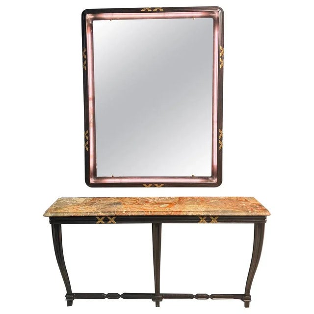 Glass Large Console Table and Backlit Mirror by Osvaldo Borsani, 1950s, Set of 2 For Sale - Image 7 of 7