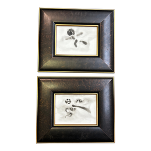Two Contemporary Original Dancing Figures Black Ink Watercolor Paintings - Set of Two