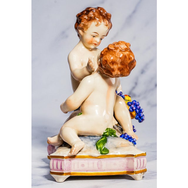Antique White Pair Hand Painted Italian Porcelain Cherubs Antique Capodimonte Putti Figurines Sculpture Statue Old World Home Decor For Sale - Image 8 of 18