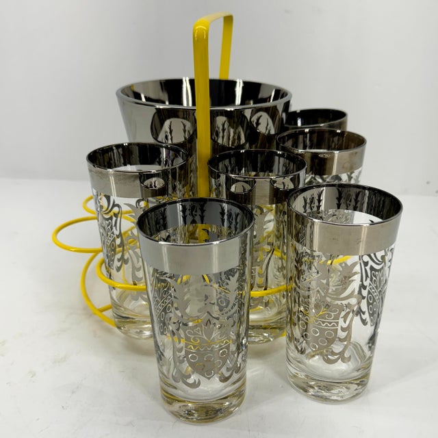 Metal Mid-Century Modern Lusterware Highball Set With Ice Bucket For Sale - Image 7 of 7