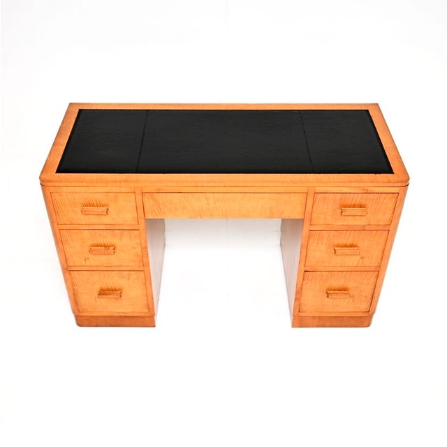 Black Art Deco Satin Birch Leather Top Pedestal Desk, 1930 For Sale - Image 8 of 11