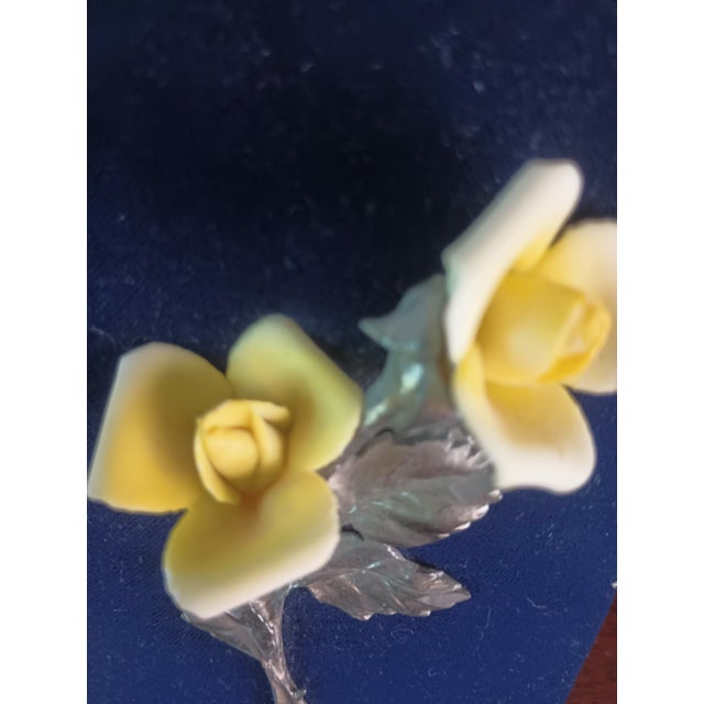 1970 Vintage Capodimonte Porcelain Yellow Roses With Bronze Metal Stems and Leaves For Sale - Image 4 of 8