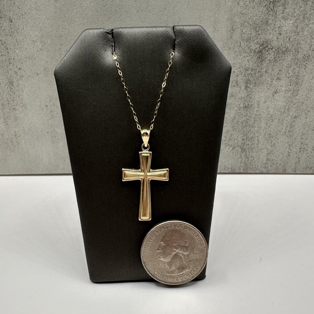 Early 21st Century Cross Necklace 14kt Yellow Gold 16in 1.5g Spring Ring Clasp New For Sale - Image 5 of 6