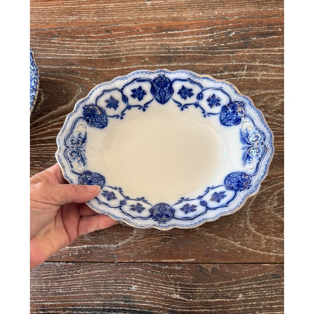 Victorian Antique Flow Blue Serving Bowls | Johnson Brothers Eclipse - Set of 2 For Sale - Image 3 of 12