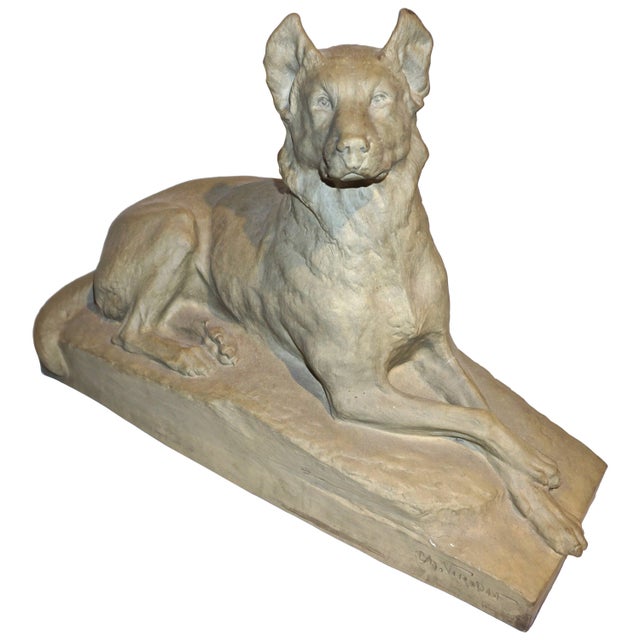 Charles Virion 1920s Antique Gray Terracotta Sculpture of German Shepherd Dog For Sale - Image 10 of 11