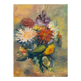 Expressionist Artist, Summer Bouquet, 1960s, Oil on Plate, Framed For Sale