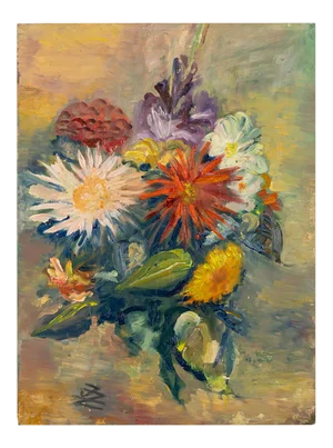 Expressionist Artist, Summer Bouquet, 1960s, Oil on Plate, Framed