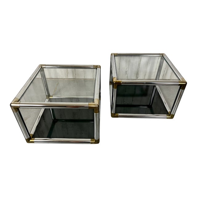 Vintage Chrome and Brass Cube End Tables Chairish