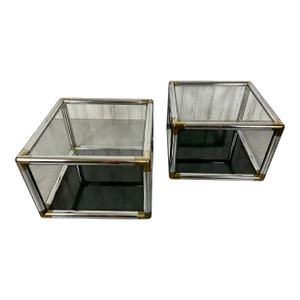 Vintage Chrome and Brass Cube End Tables