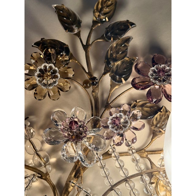 Italian Wall Sconces with Amethyst and Smoky Glass Blossoms, 1950s, Set of 2 For Sale - Image 6 of 18