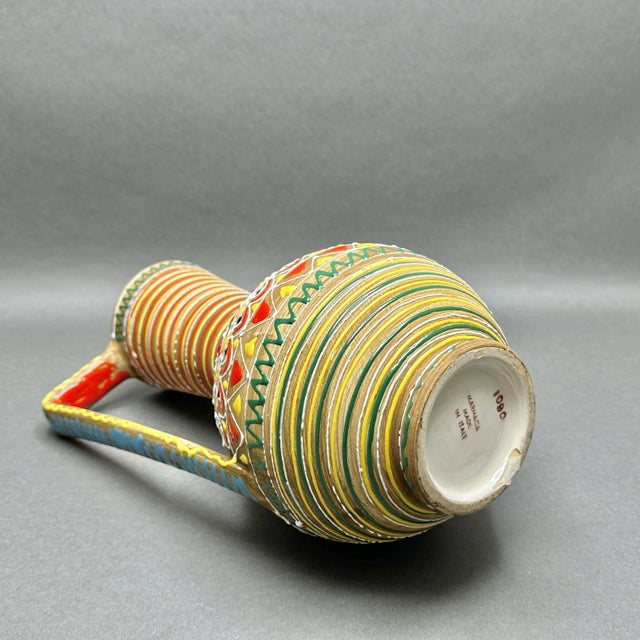 Turquoise Vintage 1950’s Mid Century Modern Marmaca Italy Enameled Ceramic Art Pottery Pitcher For Sale - Image 8 of 9