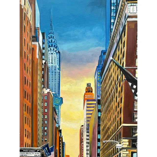 Chrysler Building 42nd Street New York City at Sunset With Golden Yellow Sky by Contemporary British Artist For Sale - Image 9 of 12
