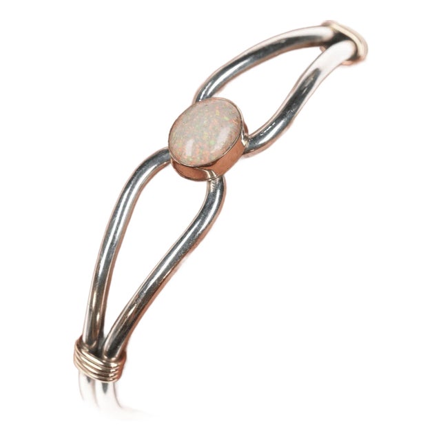 6 1/8" Lee Bennett Navajo 14k/Sterling and Opal cuff bracelet For Sale