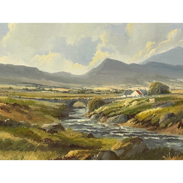 Painting of Mountain Cottages by River in Ireland by 20th Century Irish Artist 1990 Circa For Sale - Image 10 of 18