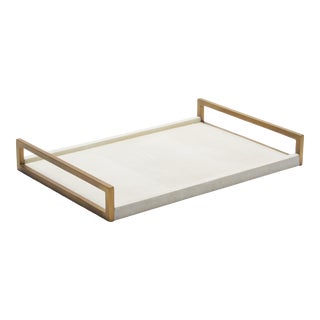 Rectangular Tray in Natural Cream Shagreen With Bronze Patina Brass by R&y Augousti For Sale