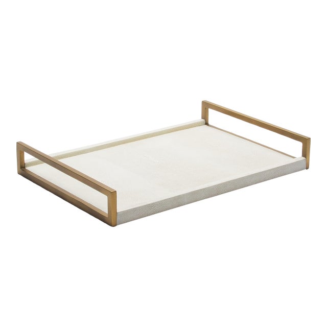 Rectangular Tray in Natural Cream Shagreen With Bronze Patina Brass by R&y Augousti For Sale