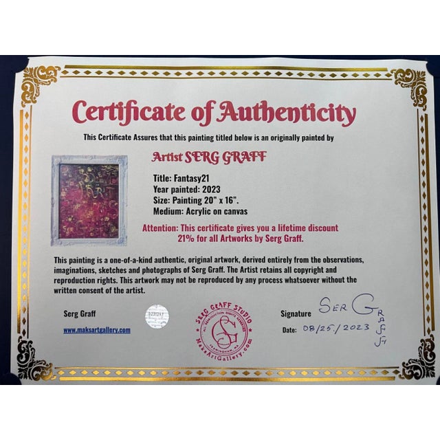 This is a unique original acrylic/oil painting on canvas in a fantasy abstract style by Serg Graff Titled "Fantasy 21". It...