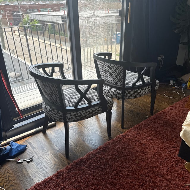 Wood Pair of Professionally Restored Vintage Barrel Accent Chairs in Hollywood Regency Style For Sale - Image 7 of 12