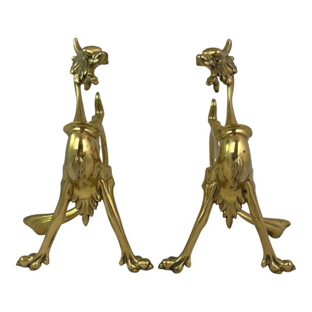 Mid-Century Brass Dragon Andirons - a Pair For Sale