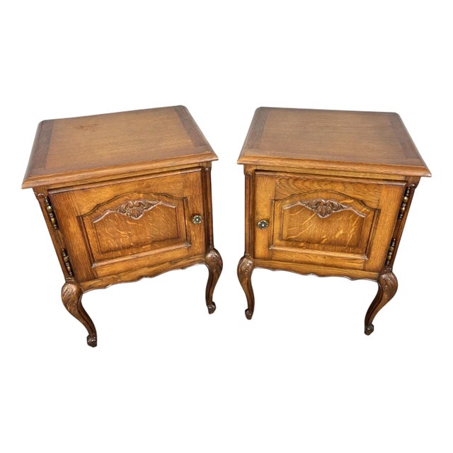 Vintage French Oak Bedside Tables, Set of 2 For Sale