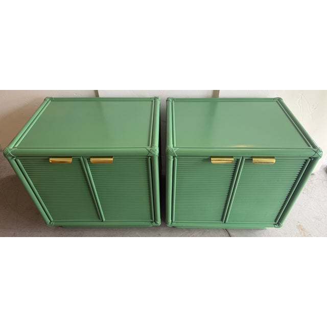 Pair of Green 1970's Campaign Style Nightstands For Sale - Image 4 of 11