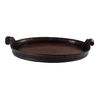 Antique 19th Century Banded Mahogany Carved Wood Tray For Sale
