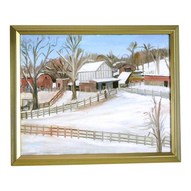 Barns In Snow Midwest Landscape Plein Air Oil Painting Chairish