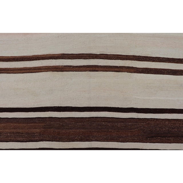 Turkish Vintage Flat-Weave in Shades of Brown and Ivory With Stripe Design For Sale - Image 4 of 10
