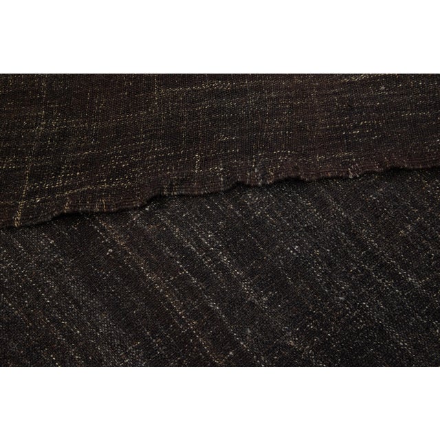 Brown 1960s Long Vintage Dark Brown Solid Mid-Century Modern Style Kilim Wool Runner For Sale - Image 8 of 8