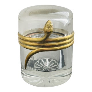 Late 19th Century Glass Inkwell With Bronze Snake Motif, French For Sale