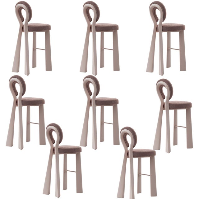 Brown Mary Bar Chairs with Wood or Lacquered Legs by Ottiu, Set of 8 For Sale - Image 8 of 8