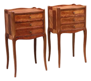 1920s Pair of French Louis XV Style Rosewood Side Tables Nightstands