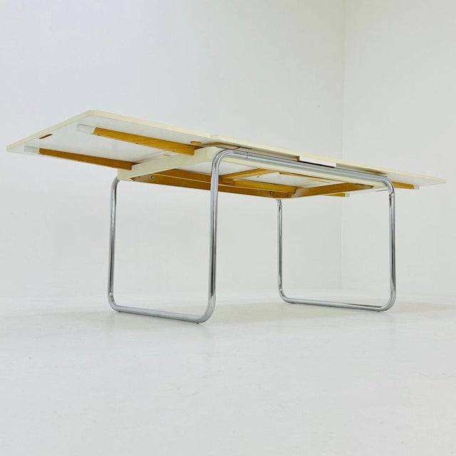 White Mid-Century Bauhaus Dining Table in Tubular Chrome and Wood, 1980s For Sale - Image 8 of 11