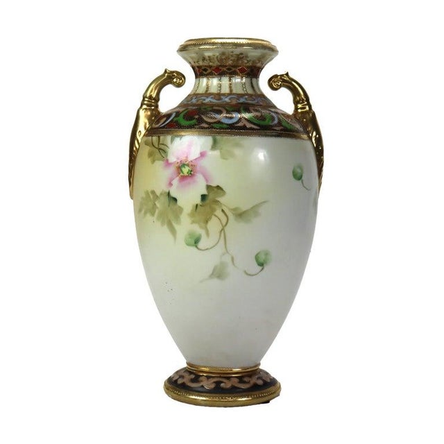 Ceramic Antique Nippon Hand Painted Floral Porcelain Vase Signed C1920 For Sale - Image 7 of 11