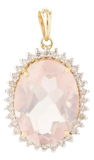 6.81 Ctw Faceted Rose Quartz Statement Pendant With Diamonds
