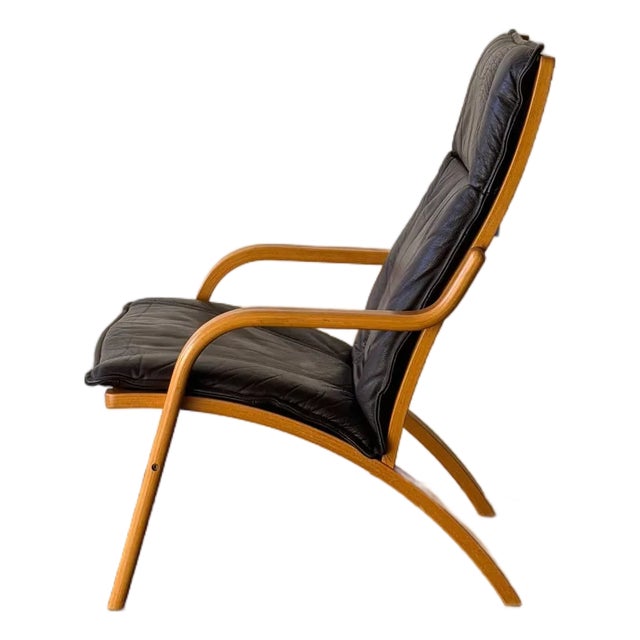 Vintage Danish Stouby Leather Lounge Chair Bentwood Frame Scandinavian Mid Century Armchair 1960s For Sale